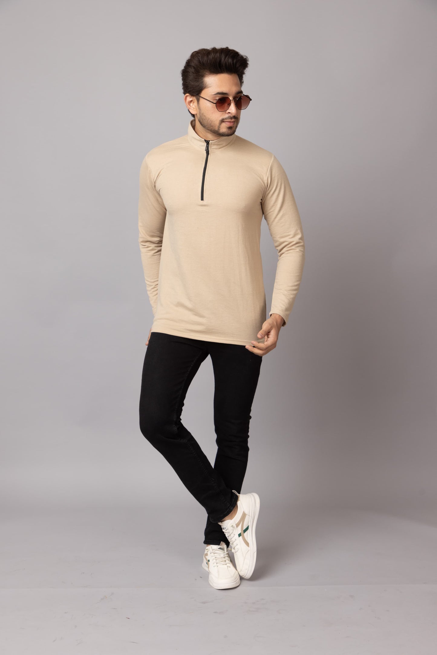 Chestnut Zip Tee | Turtle Neck T-shirts