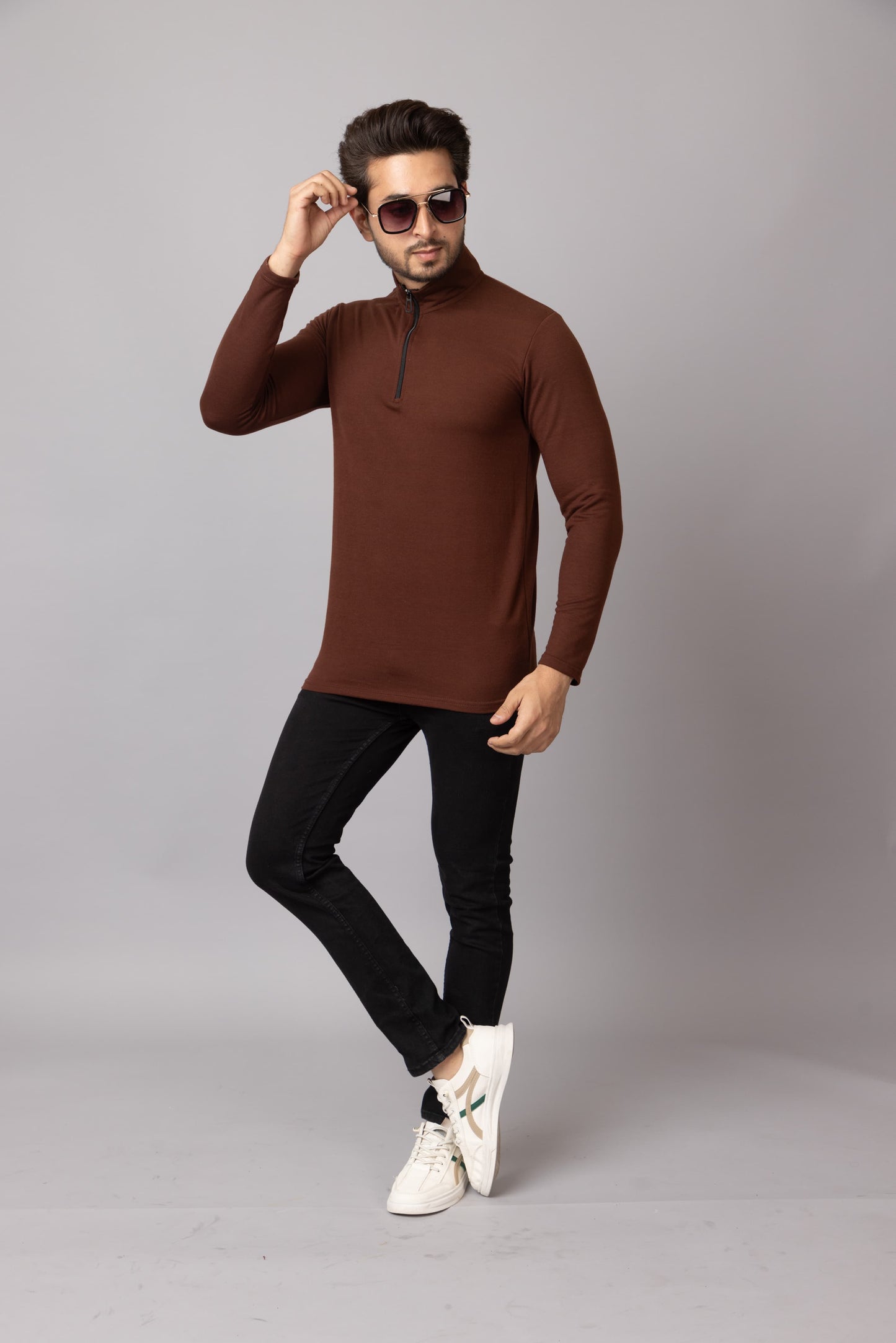 Chestnut Zip Tee | Turtle Neck T-shirts