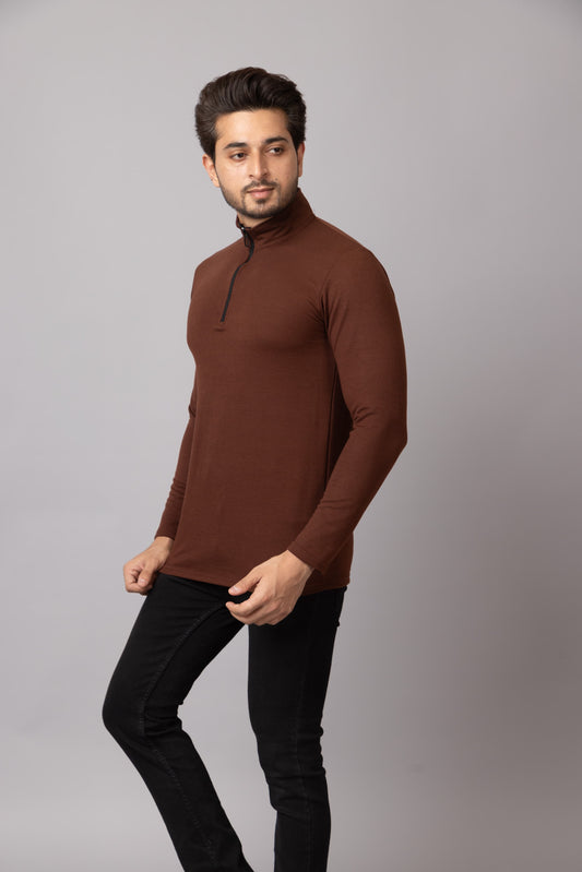 Chestnut Zip Tee | Turtle Neck T-shirts
